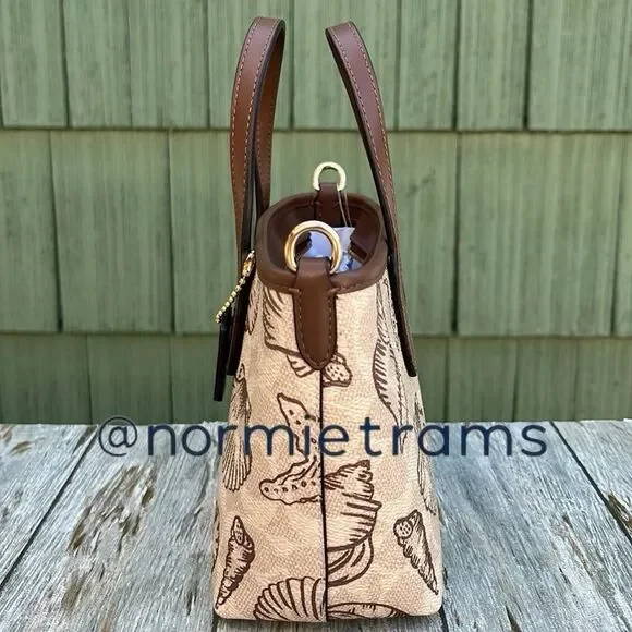 City Mini Tote Bag In Signature Canvas With Shell Print Crossbody Purse Beach